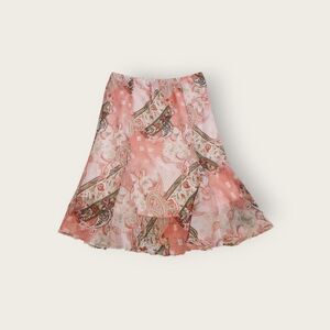 Vintage Y2k Courtenay pink floral patchwork graphic elastic waist midi skirt